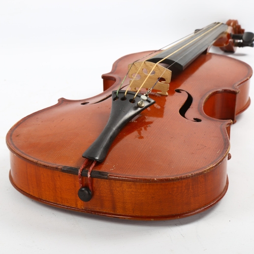 1085 - A violin with 2-piece satinwood back, back length 356mm