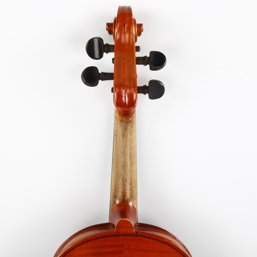 1085 - A violin with 2-piece satinwood back, back length 356mm