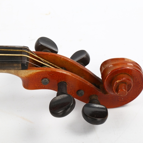 1085 - A violin with 2-piece satinwood back, back length 356mm