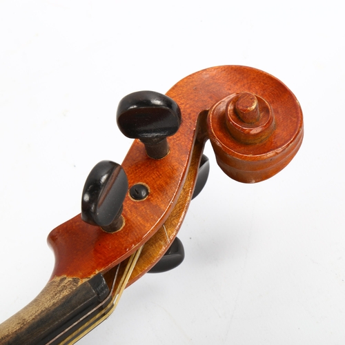 1085 - A violin with 2-piece satinwood back, back length 356mm