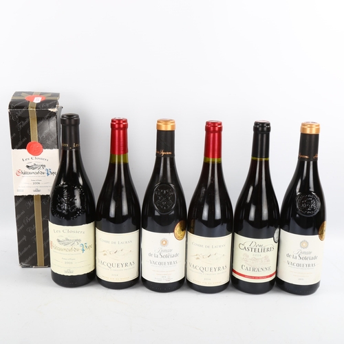 1110 - 6 bottles of French red wine, 2x Vacqueyras 2014, Combe De Lauran, Rhone, 2x Vacqueyras 2016, Domain... 