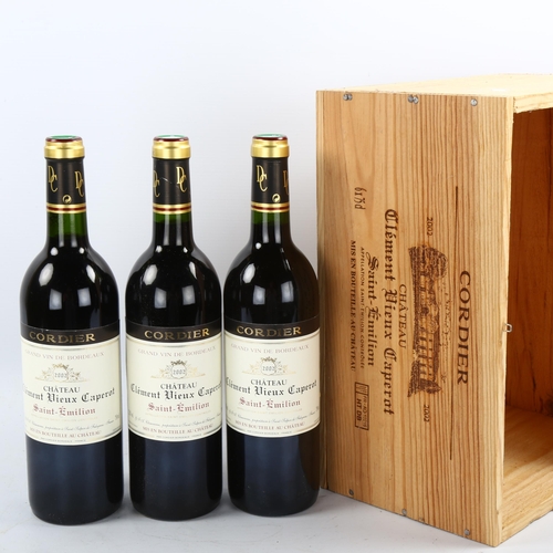 1111 - 3 bottles of French red wine, Cordier - Chateau Clement Vieux Caperot 2002, St Emilion, in original ... 