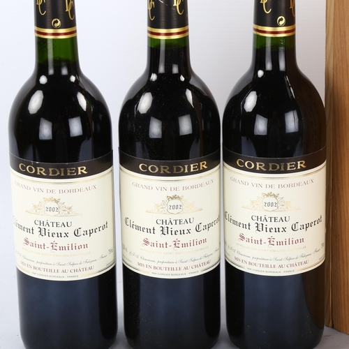 1111 - 3 bottles of French red wine, Cordier - Chateau Clement Vieux Caperot 2002, St Emilion, in original ... 