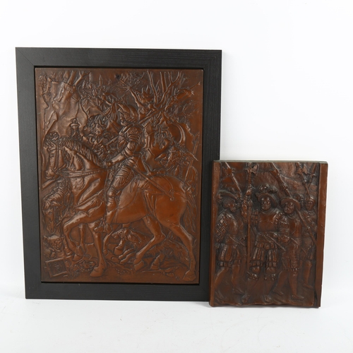 1130 - 2 relief moulded plaster plaques, depicting Albrecht Durer military scenes, 1 framed, largest overal... 