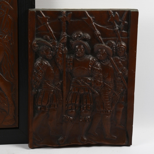 1130 - 2 relief moulded plaster plaques, depicting Albrecht Durer military scenes, 1 framed, largest overal... 