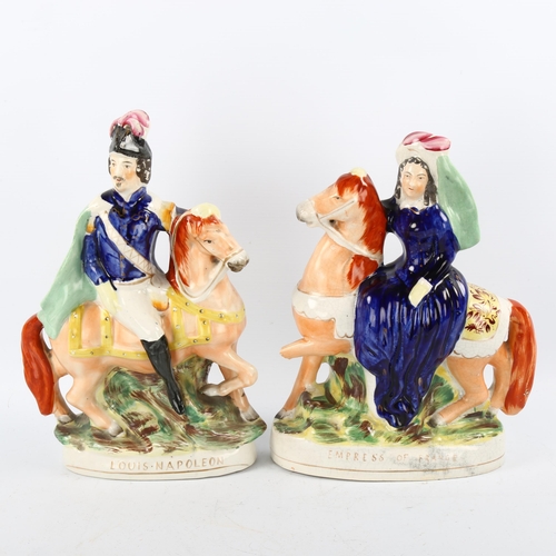 1131 - A pair of Staffordshire figures of Louis Napoleon and Empress of France, height 29cm, A/F