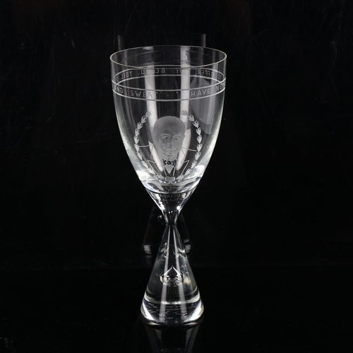 1133 - Kastrup Denmark, Winston Churchill etched commemorative glass goblet, height 21cm