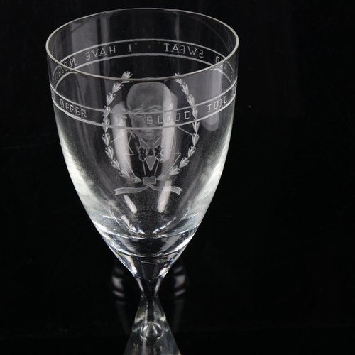 1133 - Kastrup Denmark, Winston Churchill etched commemorative glass goblet, height 21cm