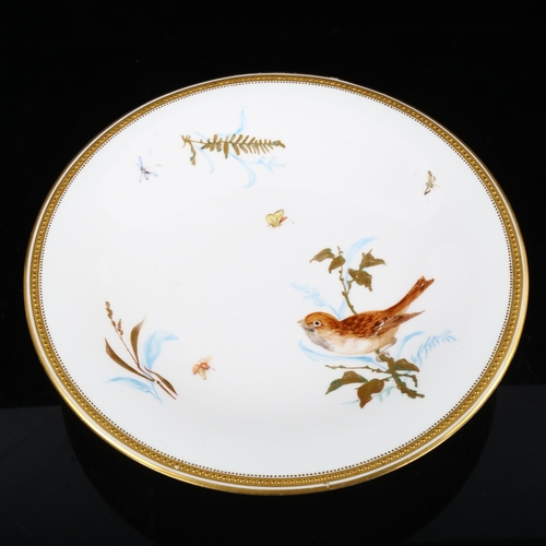 1134 - Victorian Royal Worcester tazza, with hand painted bird and insect decoration, with gilded border, 1... 