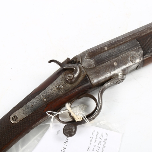 1145 - A 19th century 12 bore single-barrel shotgun, by A Waters of Hastings, with certificate of deactivat... 