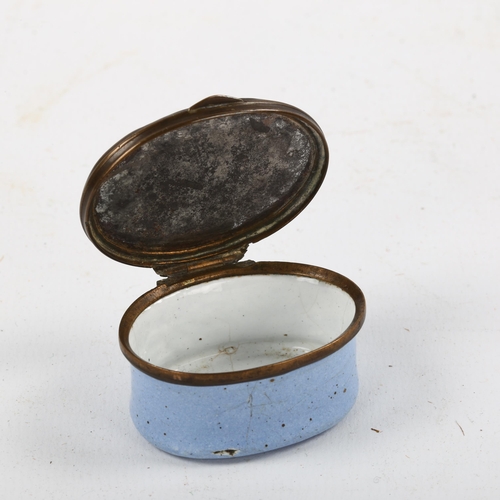 1167 - A Georgian enamel patch box of oval form, with inscription to the lid Esteem the gift for those who ... 