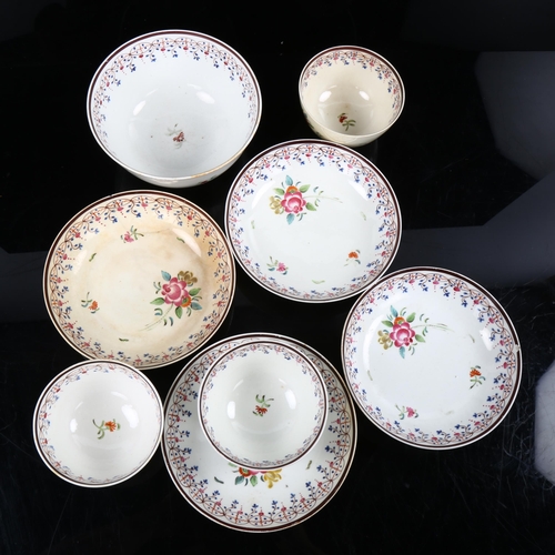 1193 - A group of 18th century porcelain tea bowls and saucers, hand painted decoration