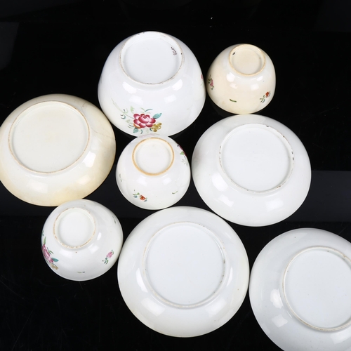 1193 - A group of 18th century porcelain tea bowls and saucers, hand painted decoration