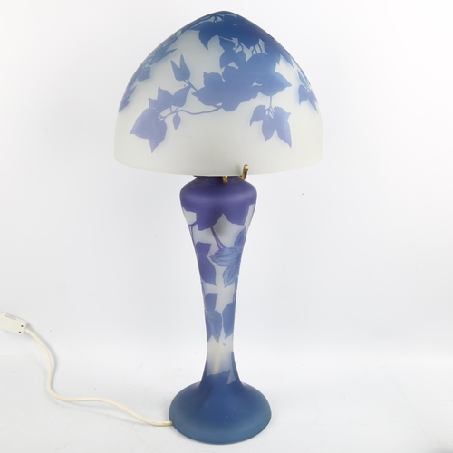 1194 - Czechoslovakian cameo glass table lamp and shade in the style of Galle, height 60cm