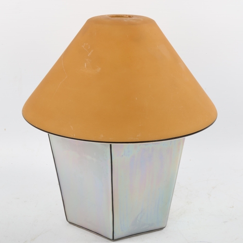 1195 - An unusual Art Deco iridescent and coloured glass lantern light shade, moulded in 1 piece, height 26... 