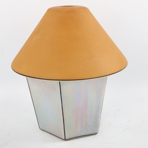 1195 - An unusual Art Deco iridescent and coloured glass lantern light shade, moulded in 1 piece, height 26... 