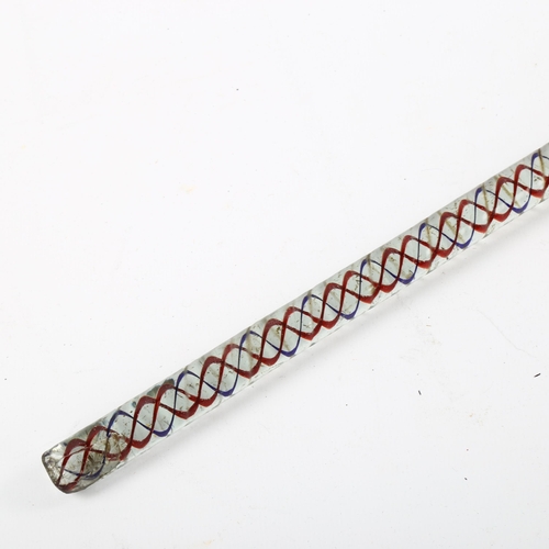 1207 - A 19th Century Nailsea glass cane with coloured double helix, length 92cm