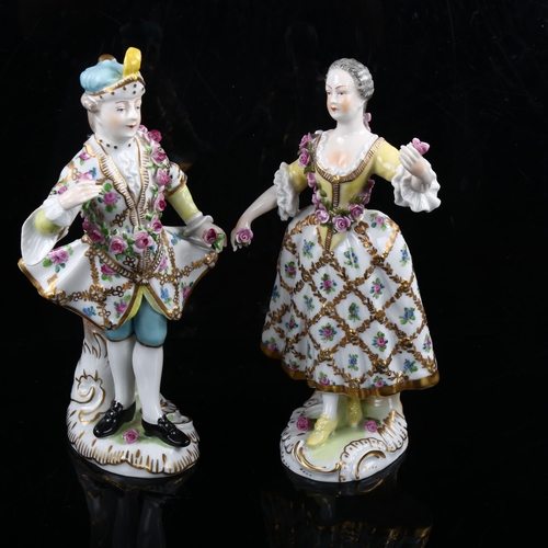 1215 - A pair of Dresden gilded porcelain figures, height 20cm