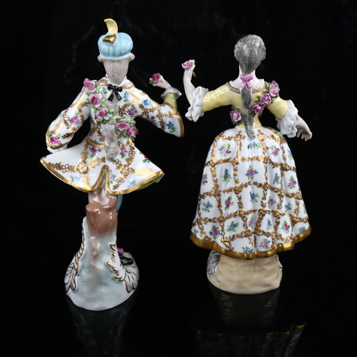 1215 - A pair of Dresden gilded porcelain figures, height 20cm