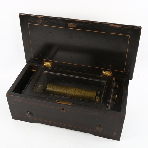 1225 - A 19th century Swiss marquetry inlaid musical box, playing a 15cm cylinder, case length 35cm