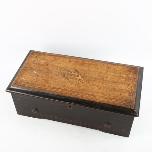 1225 - A 19th century Swiss marquetry inlaid musical box, playing a 15cm cylinder, case length 35cm