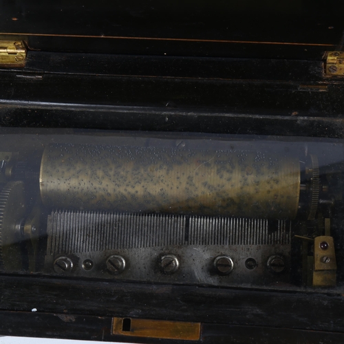 1225 - A 19th century Swiss marquetry inlaid musical box, playing a 15cm cylinder, case length 35cm