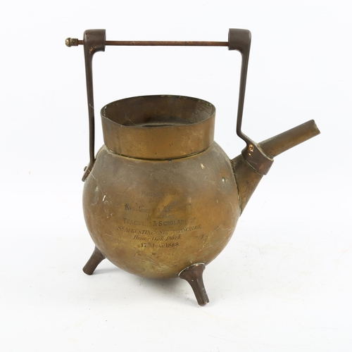 1227 - A Victorian brass kettle, designed by Dr Christopher Dresser for Benham & Froud, impressed marks und... 