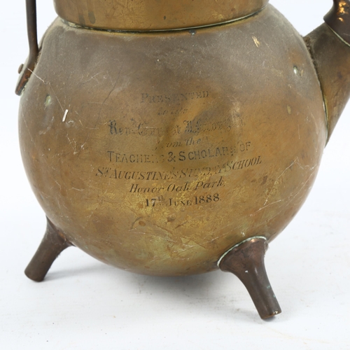 1227 - A Victorian brass kettle, designed by Dr Christopher Dresser for Benham & Froud, impressed marks und... 