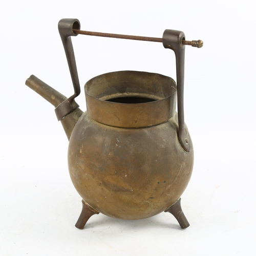 1227 - A Victorian brass kettle, designed by Dr Christopher Dresser for Benham & Froud, impressed marks und... 