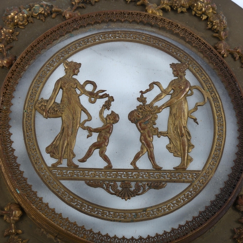 1229 - A French Empire gilt-bronze and glass teapot stand, with cast floral surround, diameter 23cm