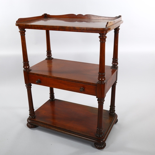 1239 - A Victorian mahogany 3-tier buffet, with central drawer and turned columns, width 77cm, height 97cm,... 