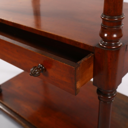 1239 - A Victorian mahogany 3-tier buffet, with central drawer and turned columns, width 77cm, height 97cm,... 