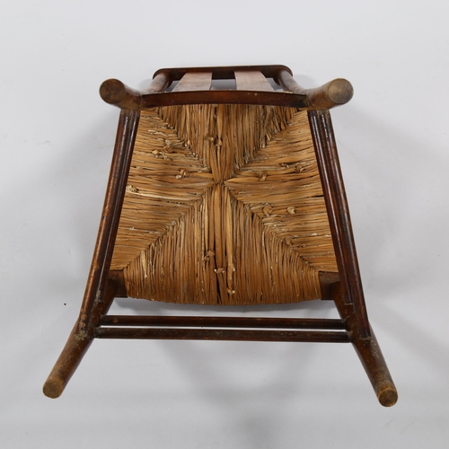 1244 - A Liberty style Art Nouveau beech sided chair, with inlaid back and rush seat, overall height 85cm