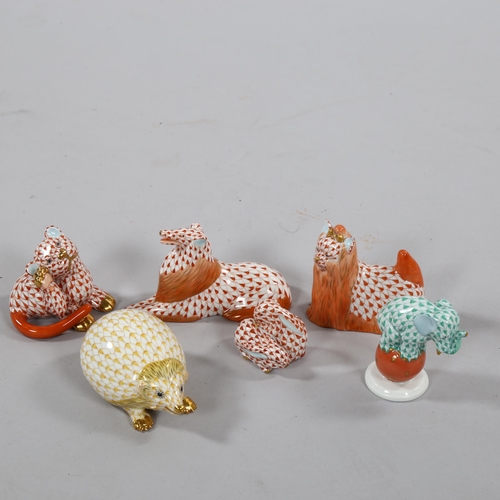 1259 - A group of 6 Herend porcelain animals, hedgehog length 9.5cm (6)