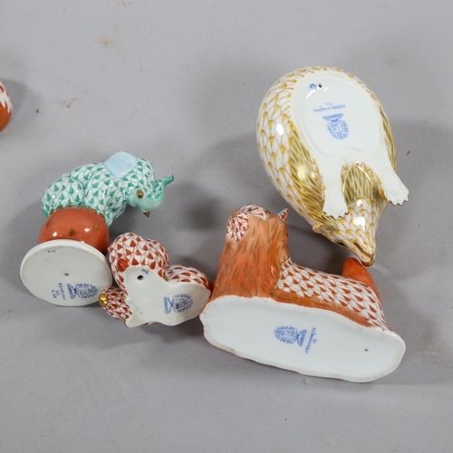 1259 - A group of 6 Herend porcelain animals, hedgehog length 9.5cm (6)