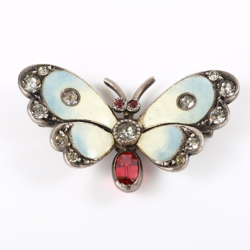 210 - An Edwardian silver enamel stone set figural butterfly brooch, by Arthur Johnson Smith, hallmarks Ch... 