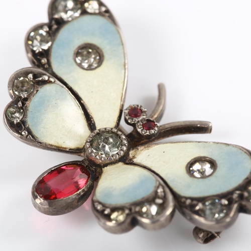 210 - An Edwardian silver enamel stone set figural butterfly brooch, by Arthur Johnson Smith, hallmarks Ch... 