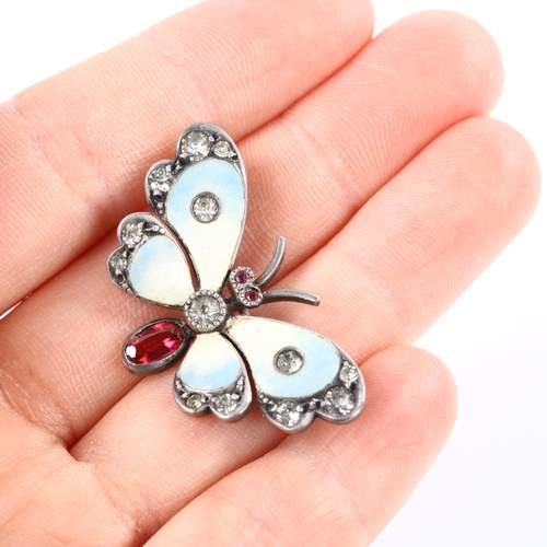 210 - An Edwardian silver enamel stone set figural butterfly brooch, by Arthur Johnson Smith, hallmarks Ch... 