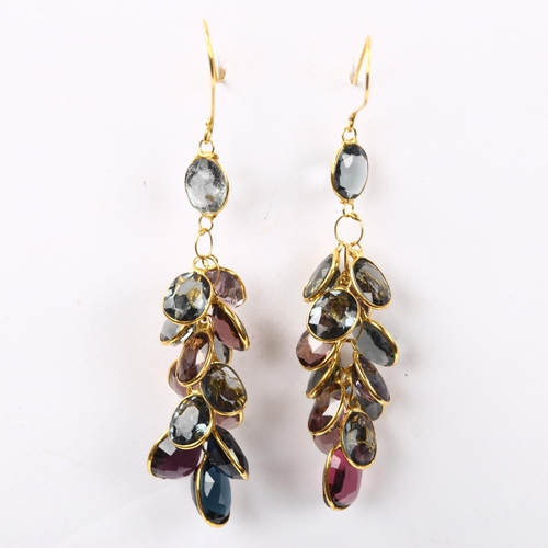 213 - A pair of 14ct gold vari-hue zircon cluster grape earrings, with shepherd hook fittings, earring hei... 