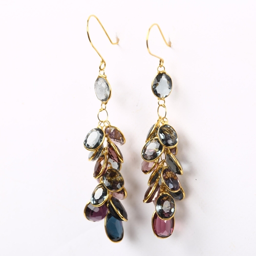 213 - A pair of 14ct gold vari-hue zircon cluster grape earrings, with shepherd hook fittings, earring hei... 