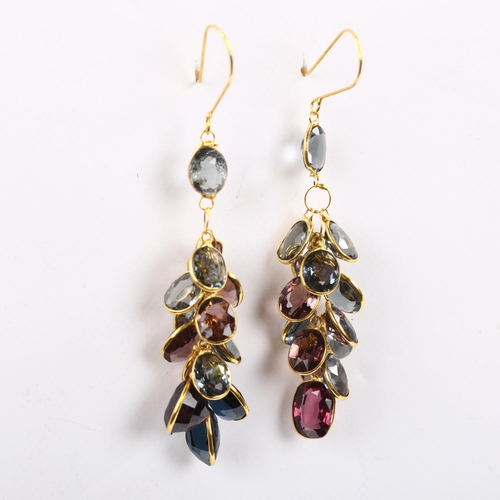 213 - A pair of 14ct gold vari-hue zircon cluster grape earrings, with shepherd hook fittings, earring hei... 