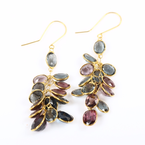 213 - A pair of 14ct gold vari-hue zircon cluster grape earrings, with shepherd hook fittings, earring hei... 