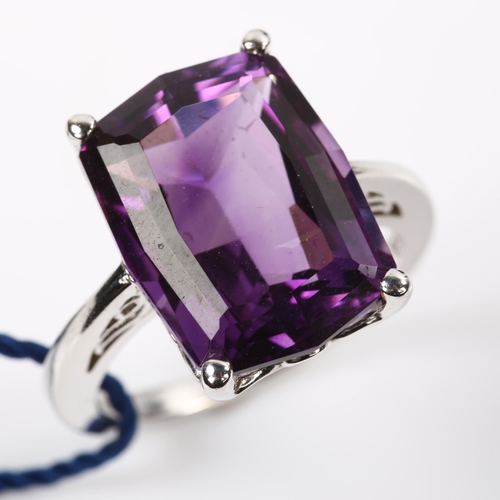 217 - ASTLEY CLARKE - a modern 14ct white gold fantasy-cut amethyst dress ring, amethyst length 15.9mm, si... 