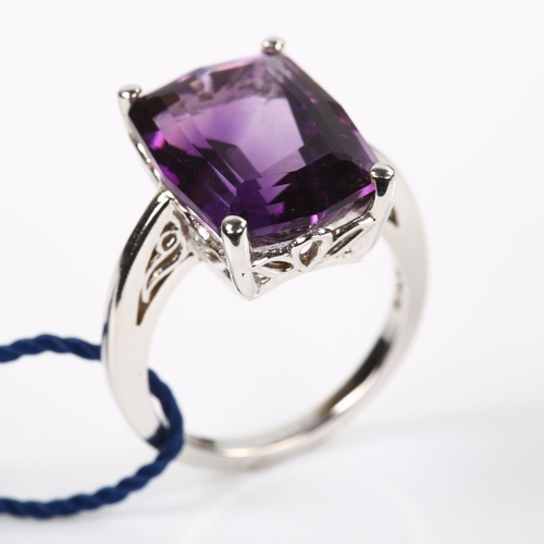 217 - ASTLEY CLARKE - a modern 14ct white gold fantasy-cut amethyst dress ring, amethyst length 15.9mm, si... 