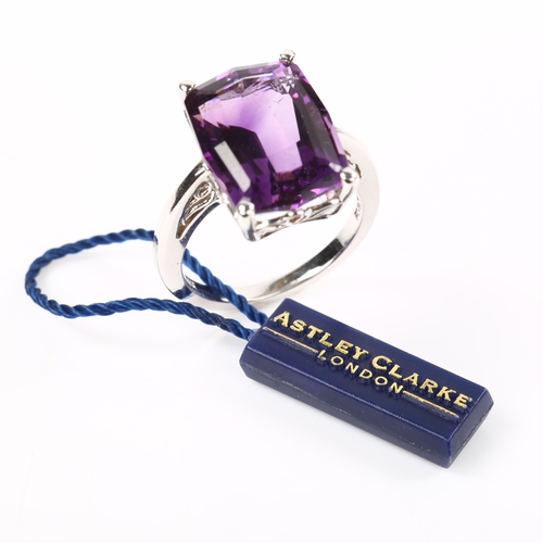 217 - ASTLEY CLARKE - a modern 14ct white gold fantasy-cut amethyst dress ring, amethyst length 15.9mm, si... 