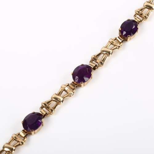 220 - A 9ct gold amethyst bracelet, set with oval mixed-cut amethyst, hallmarks Birmingham 1994, bracelet ... 