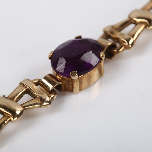 220 - A 9ct gold amethyst bracelet, set with oval mixed-cut amethyst, hallmarks Birmingham 1994, bracelet ... 