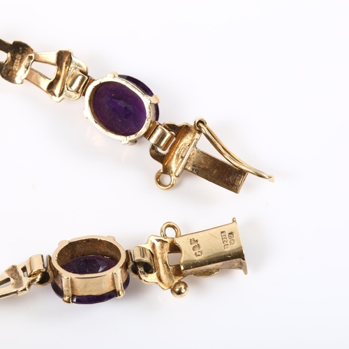 220 - A 9ct gold amethyst bracelet, set with oval mixed-cut amethyst, hallmarks Birmingham 1994, bracelet ... 