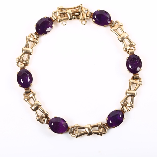 220 - A 9ct gold amethyst bracelet, set with oval mixed-cut amethyst, hallmarks Birmingham 1994, bracelet ... 