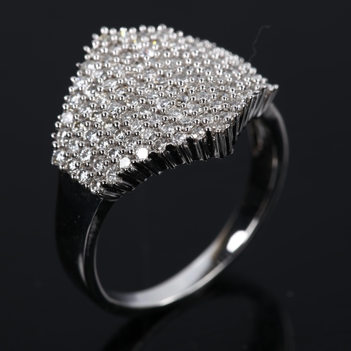 222 - An 18ct white gold diamond cluster dress ring, pave set with modern round brilliant-cut diamonds, to... 